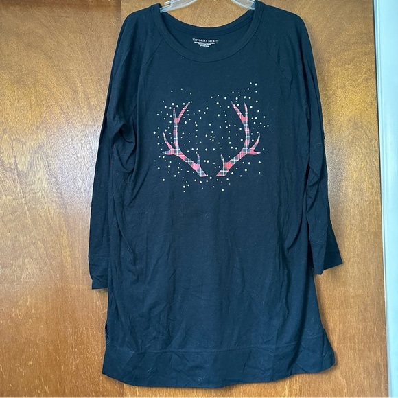 Victorias Secret Womens Sleep Shirt Black Holiday Large Long Sleeve Lightweight - Picture 3 of 11